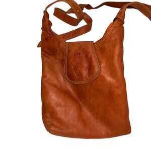 Hamsa Hand tooled dyes leather Moroccan cross body purse bag